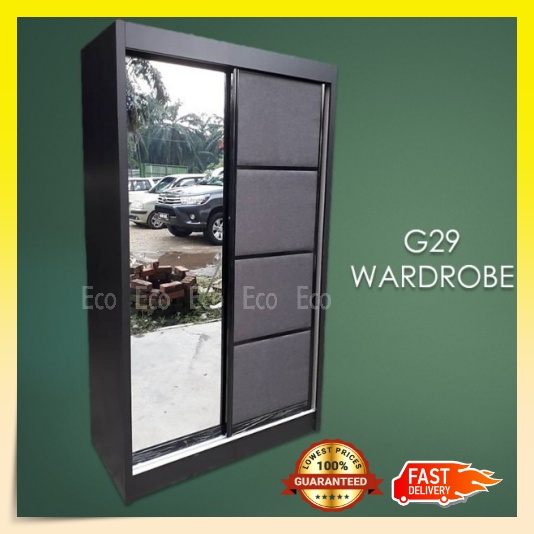 Anti Jump Sliding Door Wardrobe With Mirror Almari Baju Cermin 4x6kaki 4x6ft