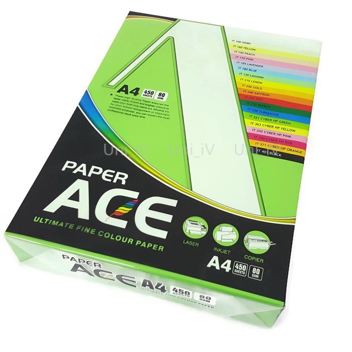 ACE A4 Bright Colour Paper 80gsm 450 Sheets Kertas Warna 