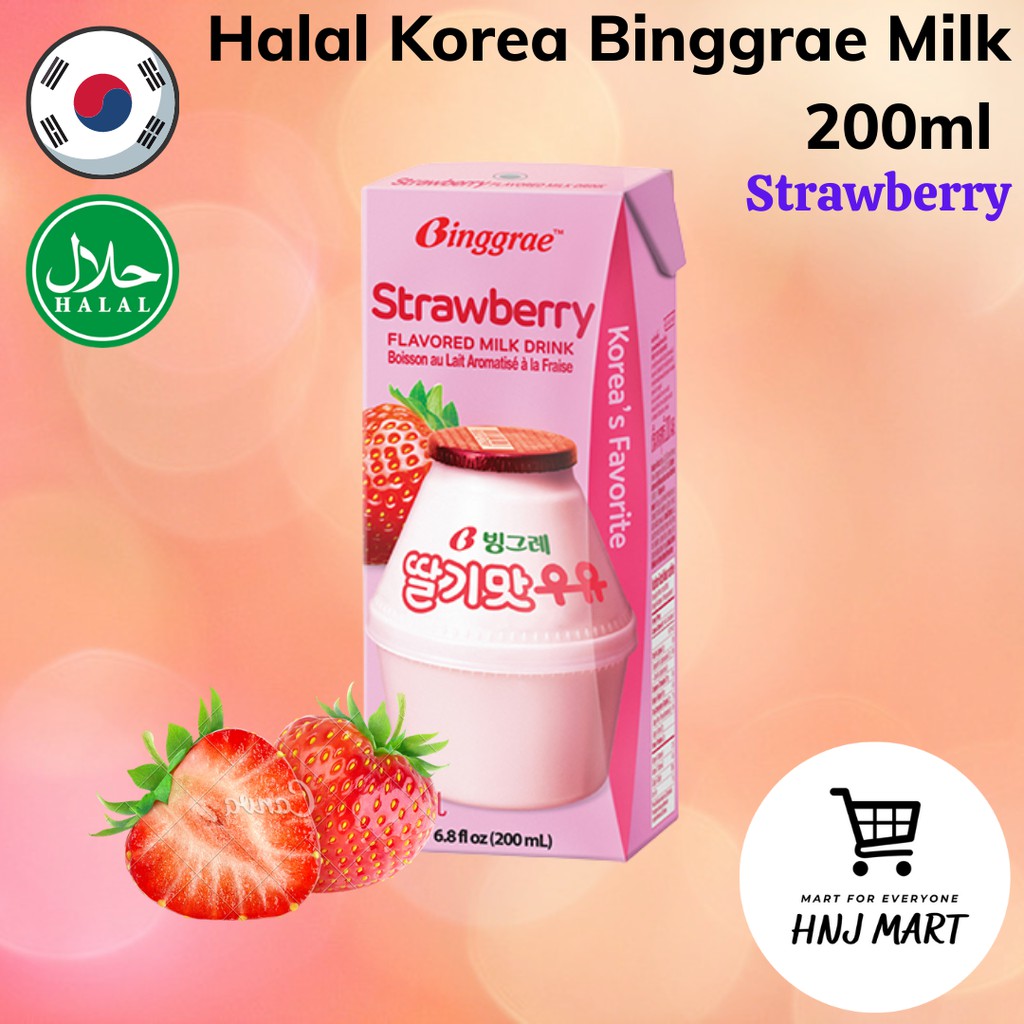 Halal Korea Binggrae Milk [Banana/Melon/Strawberry/Peach] 200ml Korea