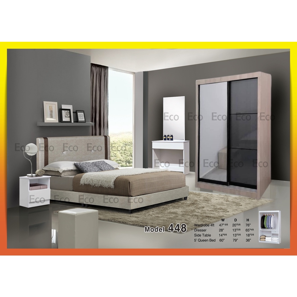 Promotion Bedroom Set Bilik Tidur Queen Bed Wardrobe Mirror Sliding ...