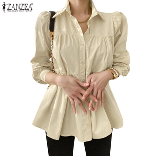 Image of ZANZEA Women Long Sleeved Casual Turn-Down-Collar OL Buttons Down Korea Shirts