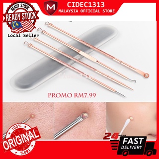 4 PCS Blackhead Whitehead Pimple Professional Gold Stainless Steel Acne Remover Tool Alat Buang Jerawat 挤痘痘工具/痘痘神器