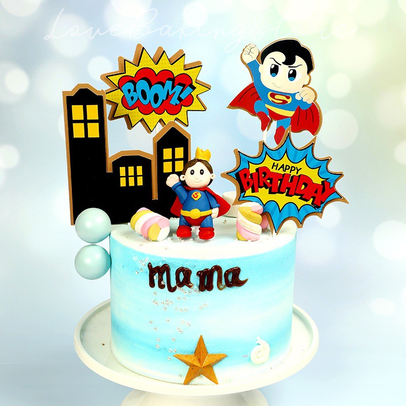 Cute cartoon Superman Boy HAPPY BIRTHDAY cake topper Dessert baking party  decorations 卡通超人英雄男孩生日快乐蛋糕插牌 | Shopee Malaysia