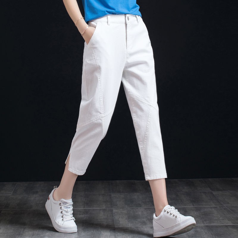 Korean Version Of Women S White High Waist Nine Point Jeans Women Loose Casual Radish Pants 8 Points Old Pants Plus Size Shopee Malaysia