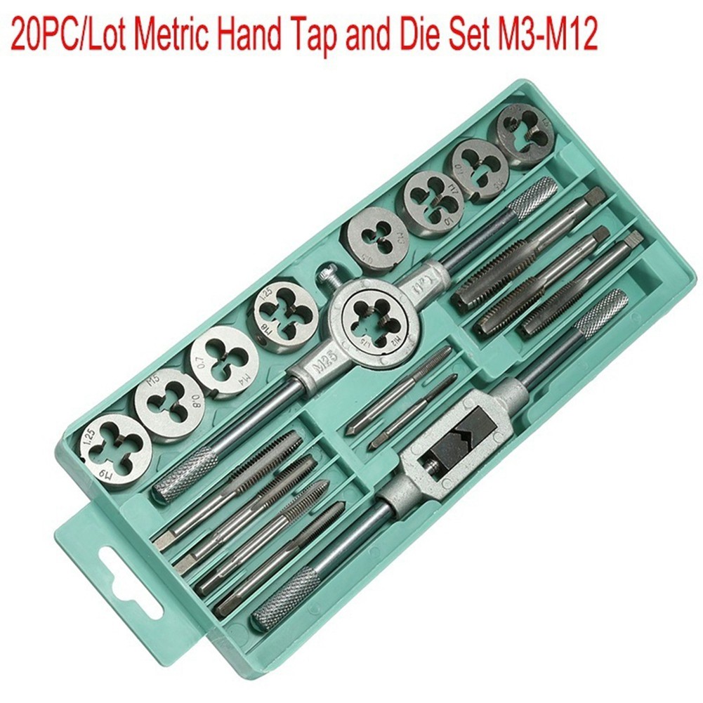 Muye 8pcs Adjustable Tap Wrench&Tap Thread Metric Machine Hand Screw M3-M12 Thread Plug Taps Set 1/16-1/2 for Metal Processing Wrench Tool Kit