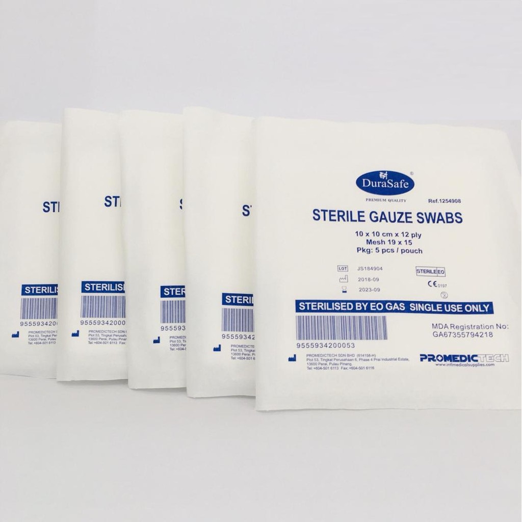 Durasafe Sterile Gauze Swabs 12ply [ Size: 5cm / 7.5cm / 10cm ] (5pcs ...