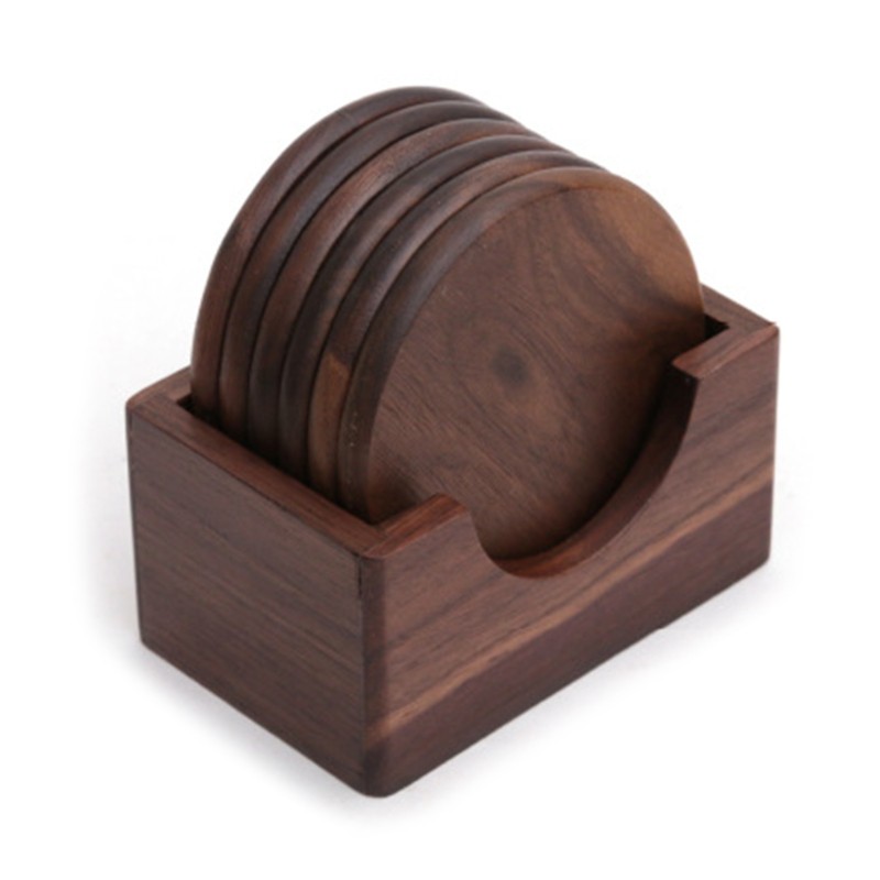 Dream house 6Pcs/Set Walnut Wood Coasters Placemats Decor Round Heat Resistant Drink Mat Pad wood coaster bulk