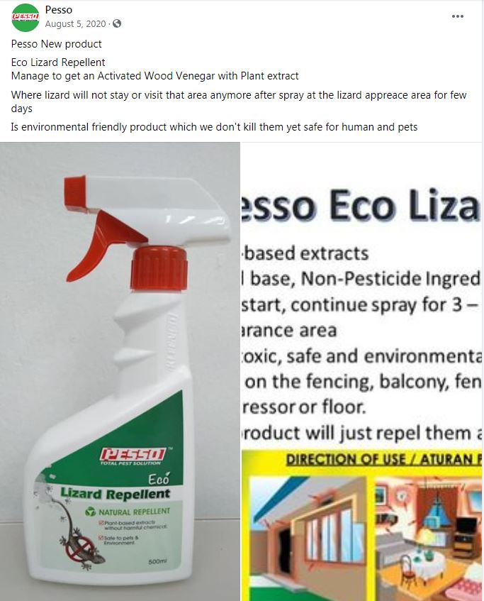 Buy Pesso Eco Lizard Repellent Water Based Spray (500ml) Penghalau 