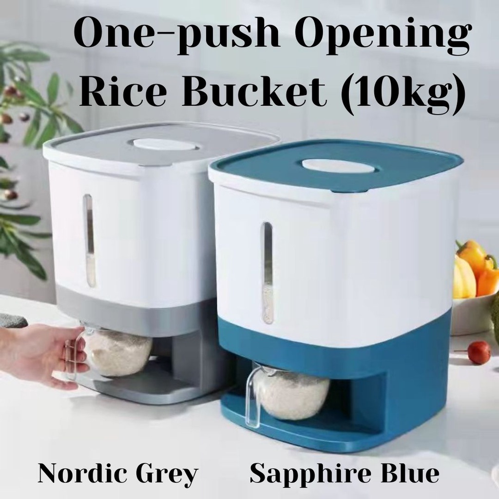 10KG One-push Opening Rice Bucket/ Rice Storage Container Large Capacity with Measuring Cup/ Bekas Beras(32x29x35.5cm)