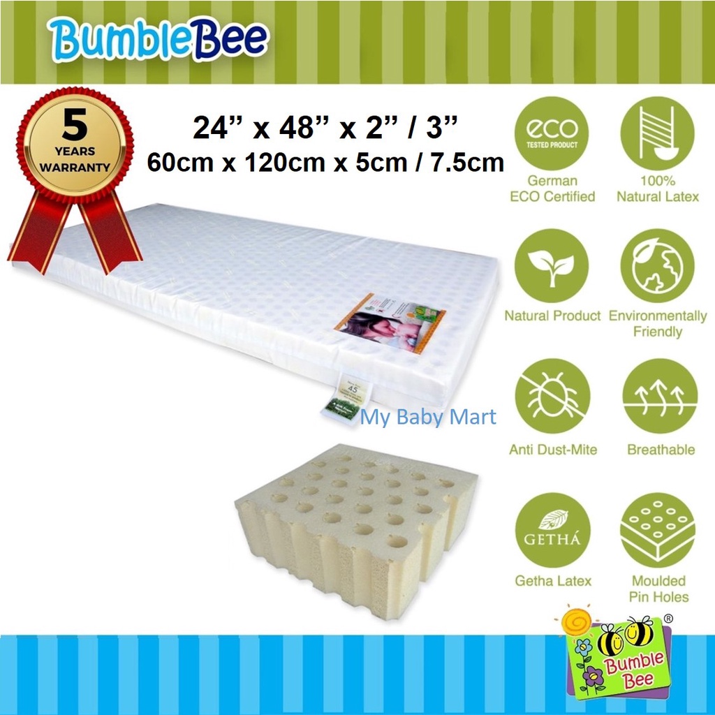 Bumble Bee Getha Latex Baby Cot Mattress 24" X 48" X 2" / 3" ( 60cm x