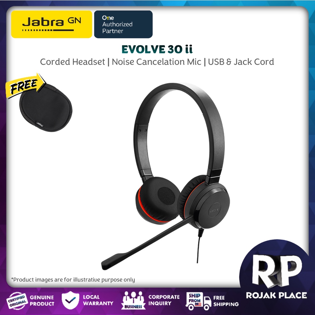 Jabra Evolve 30 II Stereo Professional Wired USB Corded Headset for