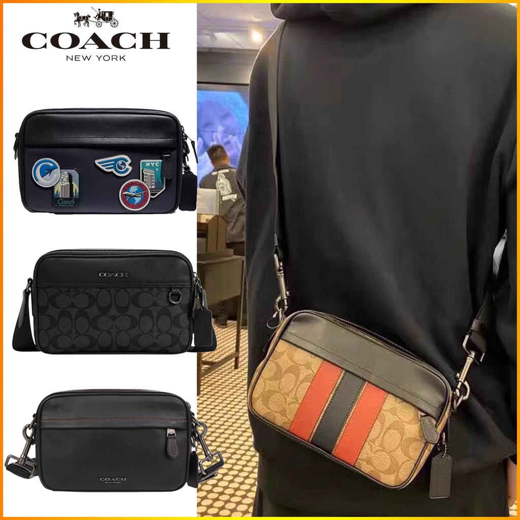 Spot goods coach sling bag men leather Cross Body Bags Double Zipper  Compartment Shoulder Messenger Beg Sandang Coach | Shopee Malaysia