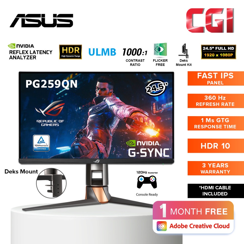 ASUS ROG SWIFT PG259QNR NVIDIA G-SYNC Gaming Monitor, NVIDIA Reflex Latency  Analyzer, 360Hz, Fast IPS, ROG G Clamp | Shopee Malaysia