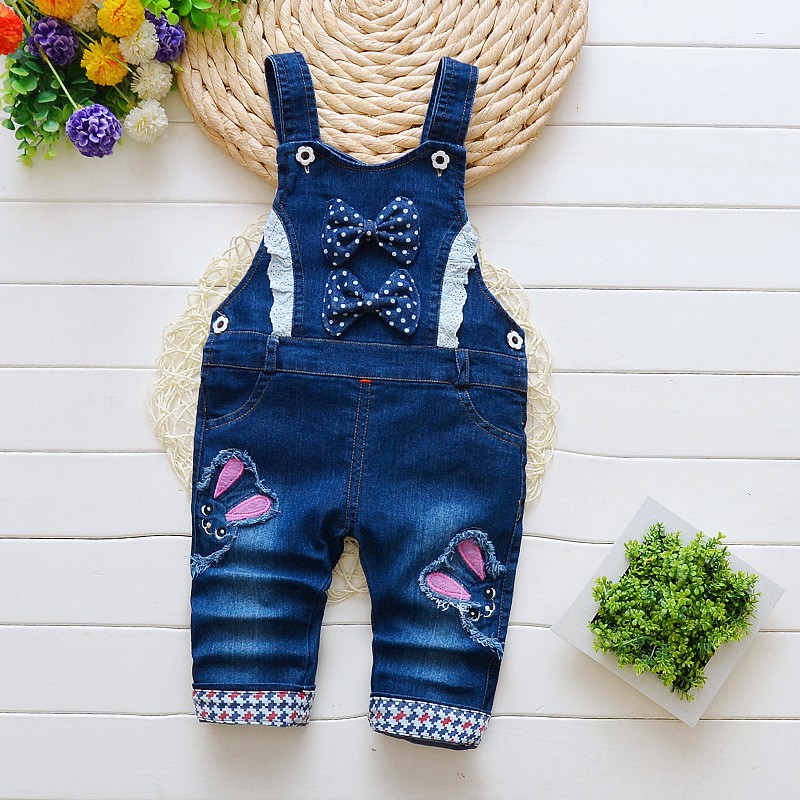 Baby Boys Overalls Denim Pants Cartoon Jeans Kids Girls Jumpsuit Cute Trousers