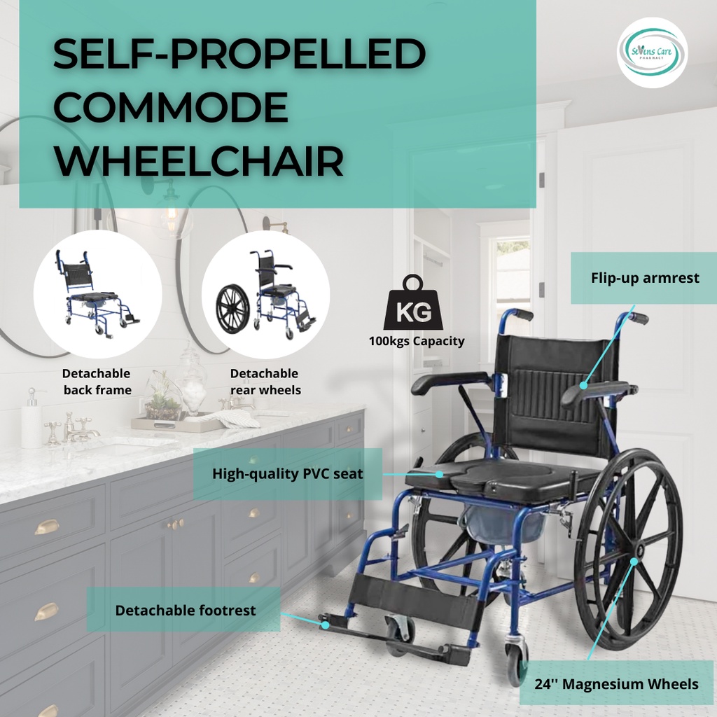 [SHOCKING SALE] SEVENS CARE SELF PROPELLED COMMODE WHEELCHAIR Shopee