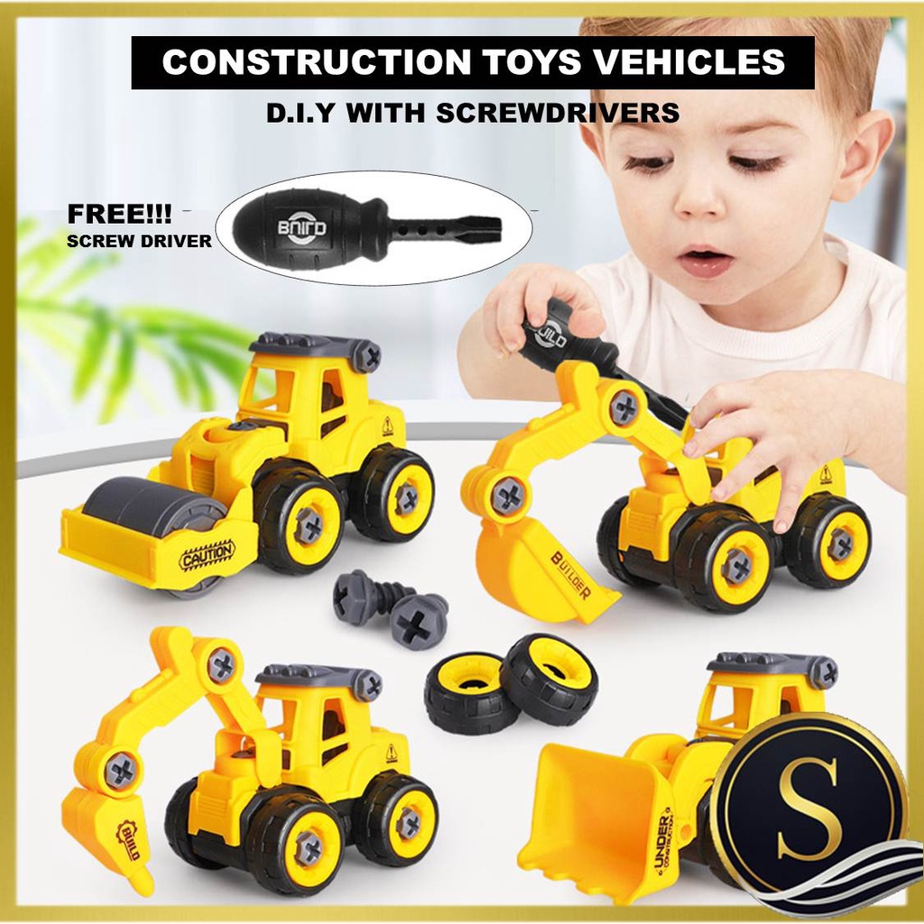 Construction Toy Vehicle DIY Building Blocks Excavator Crane Bulldozer ...