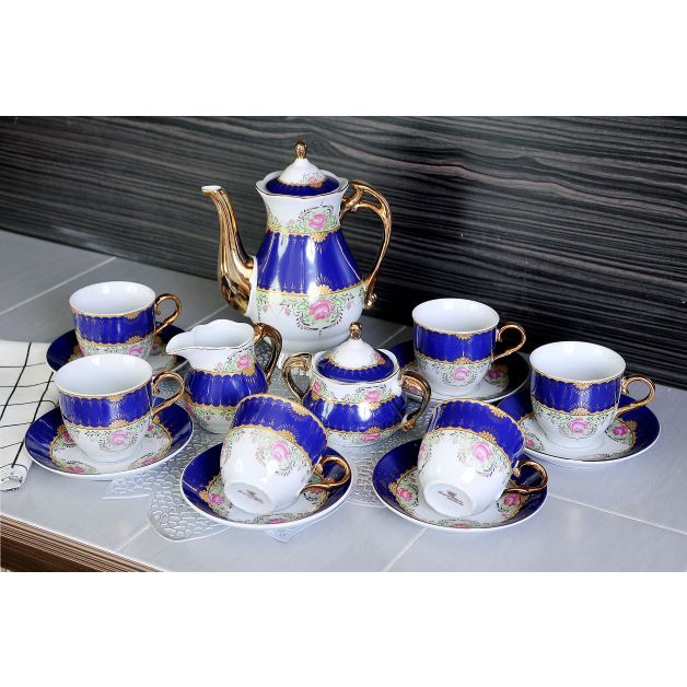 17 Pcs Porcelain ROYAL Tea Set Tableware Tea Pot Milk Jar Sugar Bowl