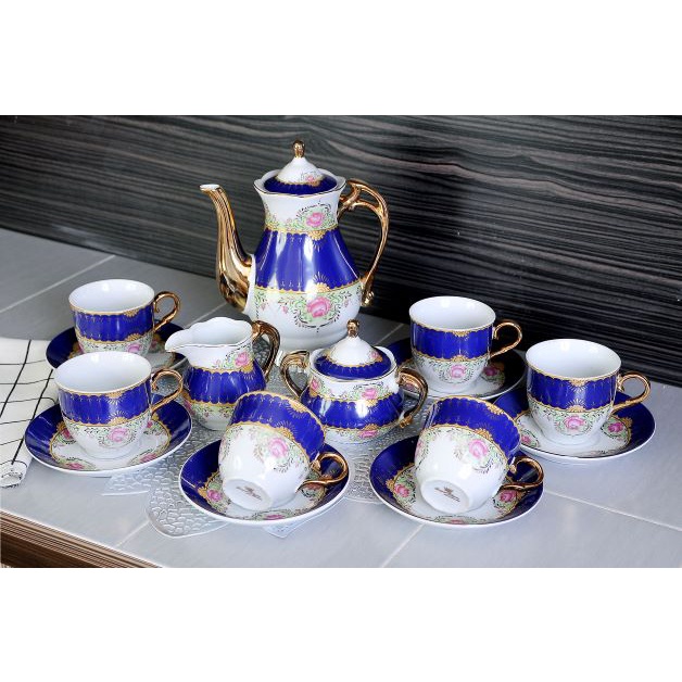 17 Pcs Porcelain ROYAL Tea Set Tableware Tea Pot Milk Jar Sugar Bowl Cups & Saucer SET TEKO CAWAN READY STOCK