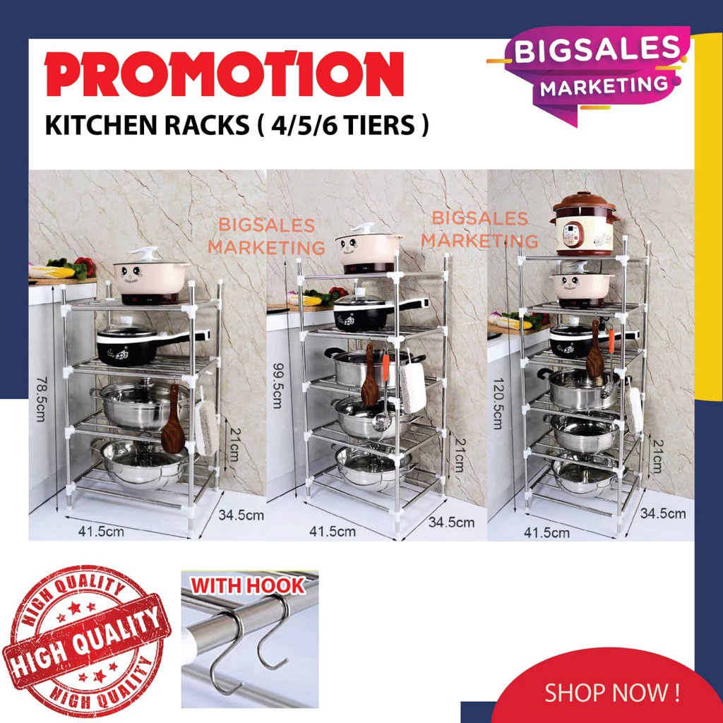 4/5/6 Tiers BIGSALES Solid Premium Stainless Steel Oven Pot Rice Cooker Kitchen Rack Storage Home Storage Shelves