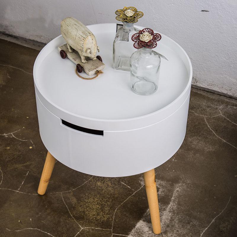 3 Legs Wood End Table Modern Round Coffee Table With Drawer
