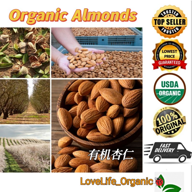 LOVE LIFE ORGANIC PREMIUM RAW ALMOND/ROASTED SALTY ALMOND 200GM 500GM Exp:8/2027