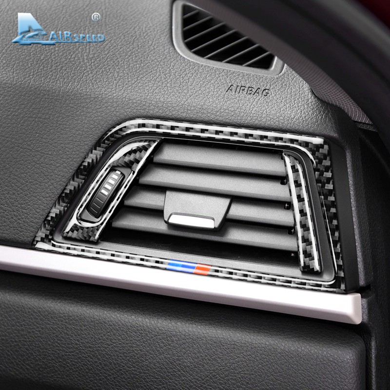 KIMISS 2Pcs Air Conditioner Outlet Vent Interiors Frame Carbon Fiber Cover Trim Sticker for BMW F30 F34 
