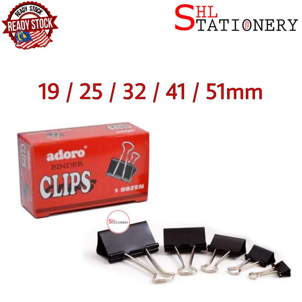 ADORO Strong Metal Binder Clips 1Box 12pcs (19mm / 25mm / 32mm / 41mm