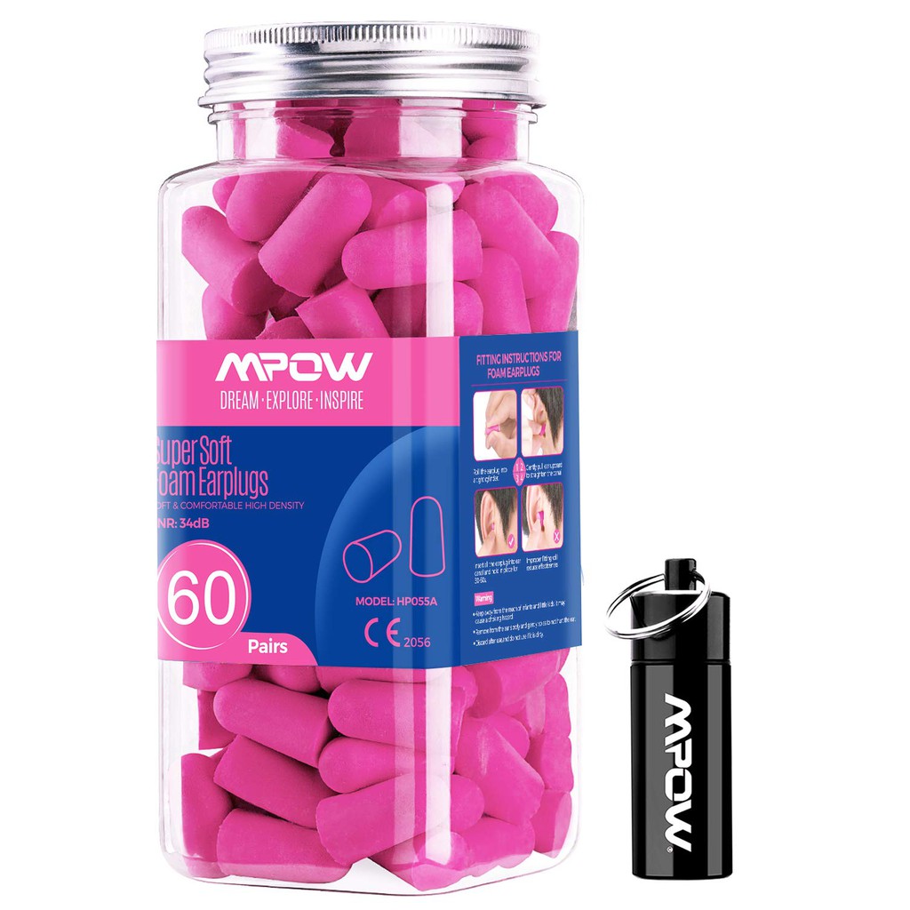 Mpow Ear Plugs 34db Highest NRR EarPlug 60 Pairs Soft Foam Plug with Aluminum Ca