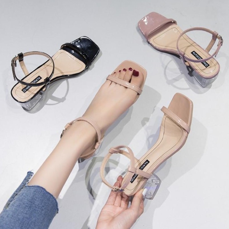 mid heel clear sandals