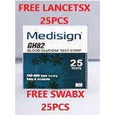 MEDISIGN GH82 TEST STRIPS 25'S FREE LANCETX25PIECES+ALCOHOLX25PIECES ...