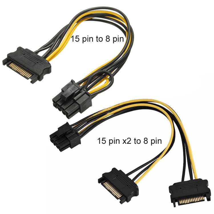 Sata Power Cable 15 pin to 8 pin Female PCIE Graphics Card Power Cord