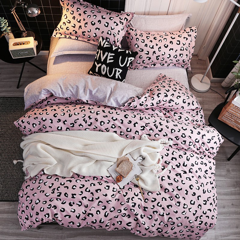 Pink Leopard Print Bedding Duvet Cover, Twin Size Leopard Print Bedding