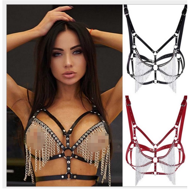 Rangkaian Baru Merah。eropah Dan Amerika Seksi Sexy Leather Body Chain Bra Bra Chain Tassel