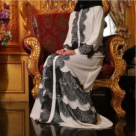 Elegant Muslimah Lace Abaya Arab Turkish Singapore Full Length