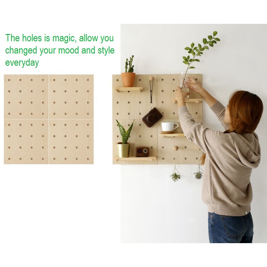 Simple Wooden Peg Board, Wall Decor Pegboard Shelves, Creative DIY