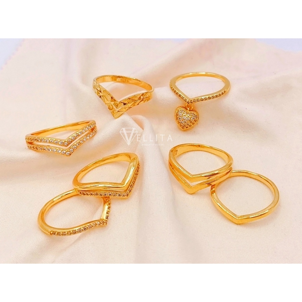 [VJ]Cop916 Ring “V - Shape” Unique Full Diamond Design for Women V Ring 999.9 Gold Plated RV < Cincin V >