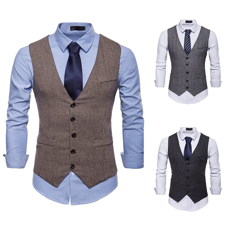 Men's slim fit business vest formal clothes casual large size vest ...