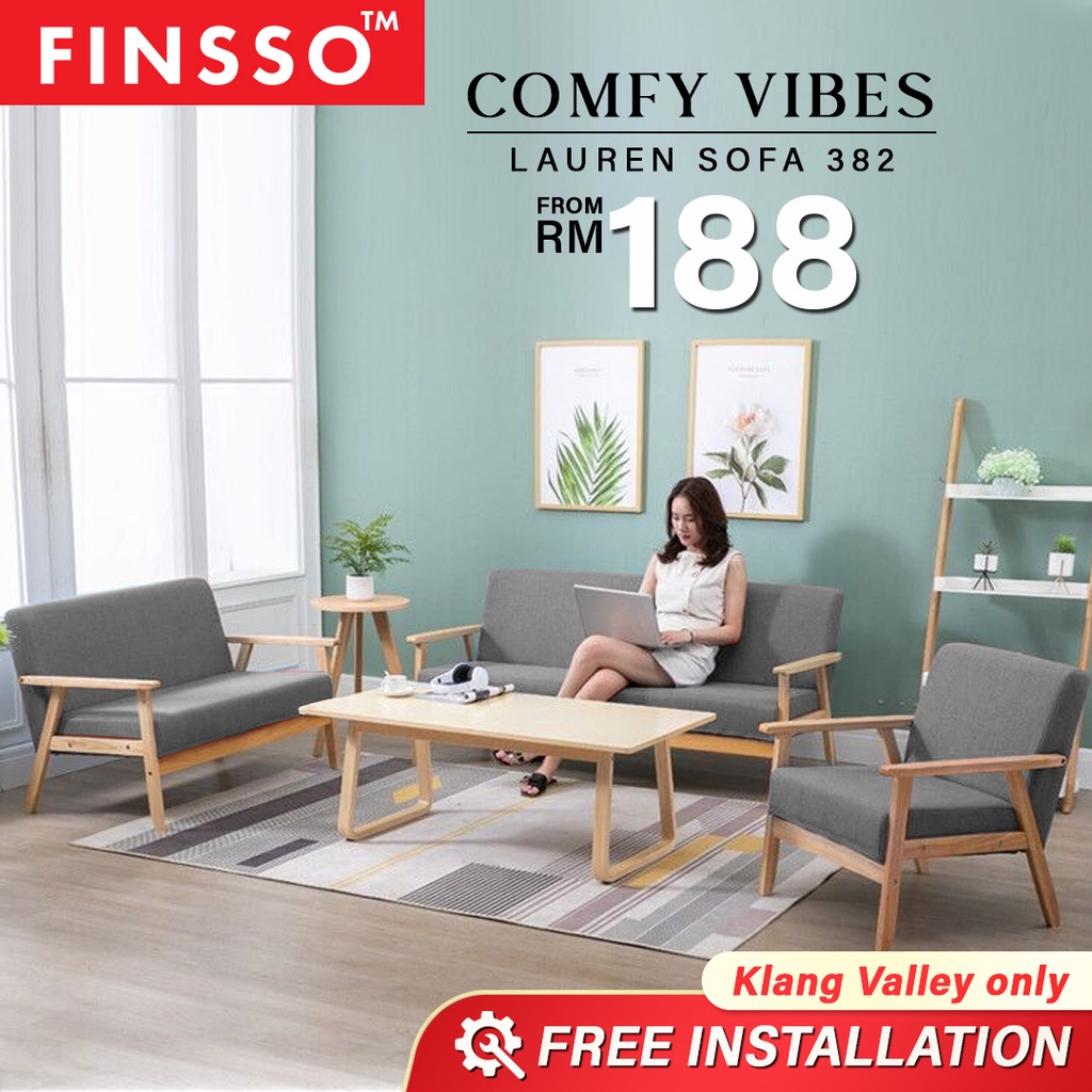 FINSSO: Lauren 382 Solid Wood Frame 1+2+3 Seater Sofa [FREE INSTALLATION]