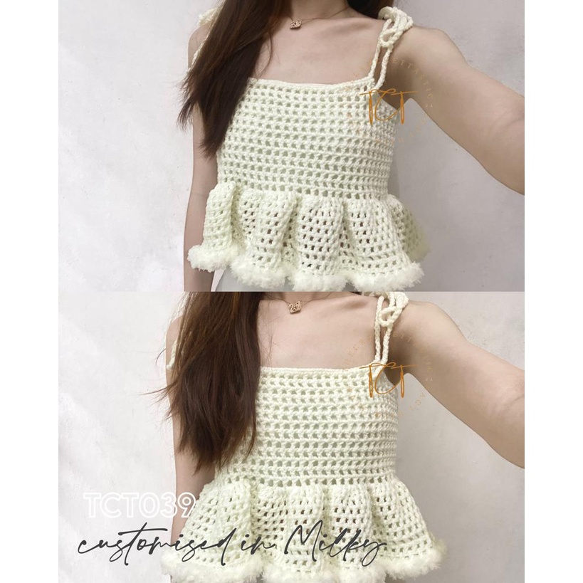 TCT039 Furry Ruffles Eyelet Babydoll Crop Top Crochet Shopee Malaysia