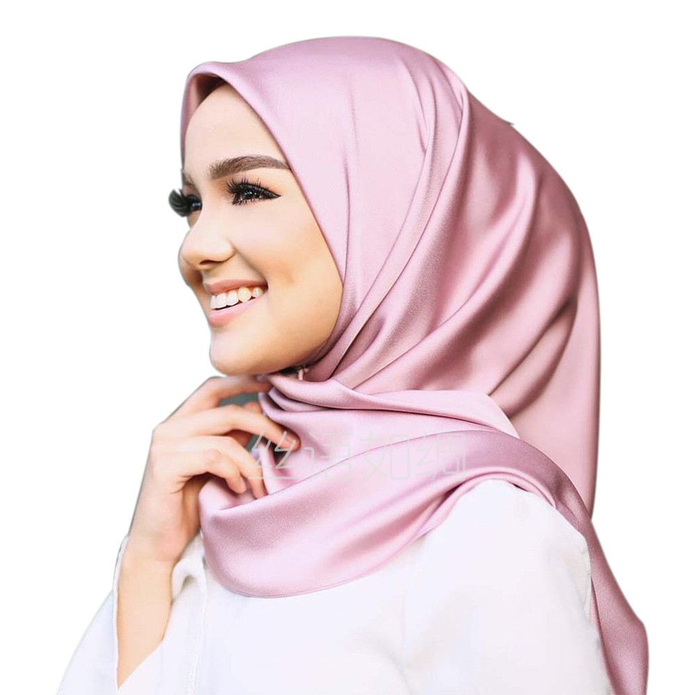 Bawal Satin Hijab Muslim Plian 90cm 90cm Square Shawls
