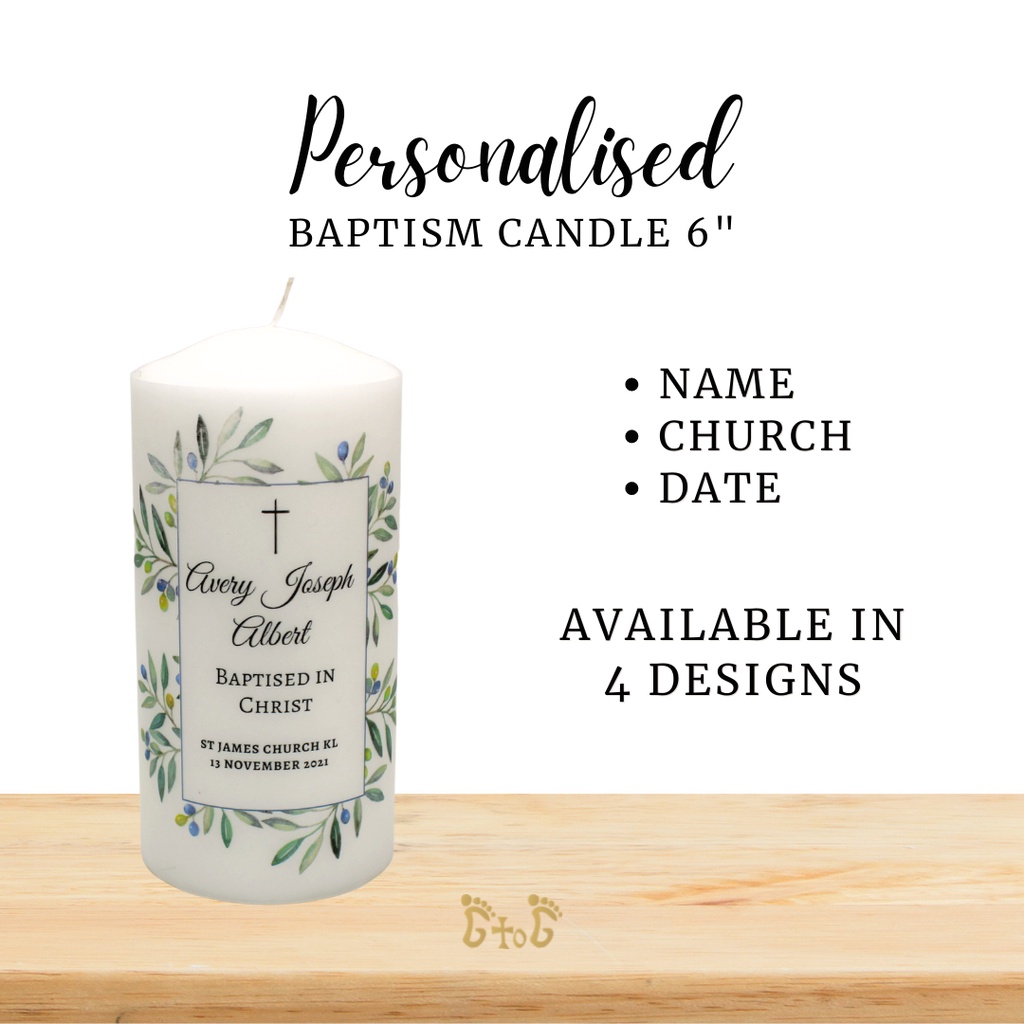 [Ready Stock Malaysia] Catholic, Christian Baptism Gifts Personalised White Pillar Candle for Baptism 6 inches (1 piece)