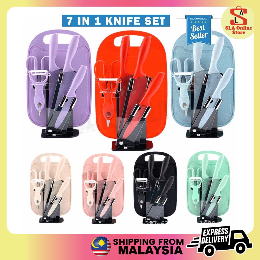 7 in 1 Kitchen Knife Set Kitchen Knives Utensils Pisau Viral Set Dapur Pisau Gunting set 厨房便携式7件刀套