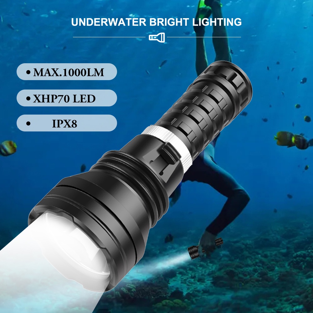 Green Scuba Diving Torch Under Water Flashlight Waterproof Bright Diving Torch for Diving Fishing Camping 