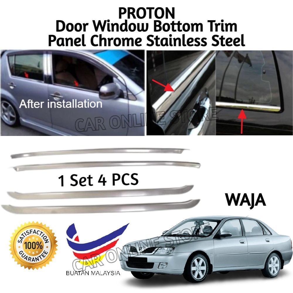 Proton Waja Door Window Trim Panel Chrome Stainless Steel 4PCS Shopee