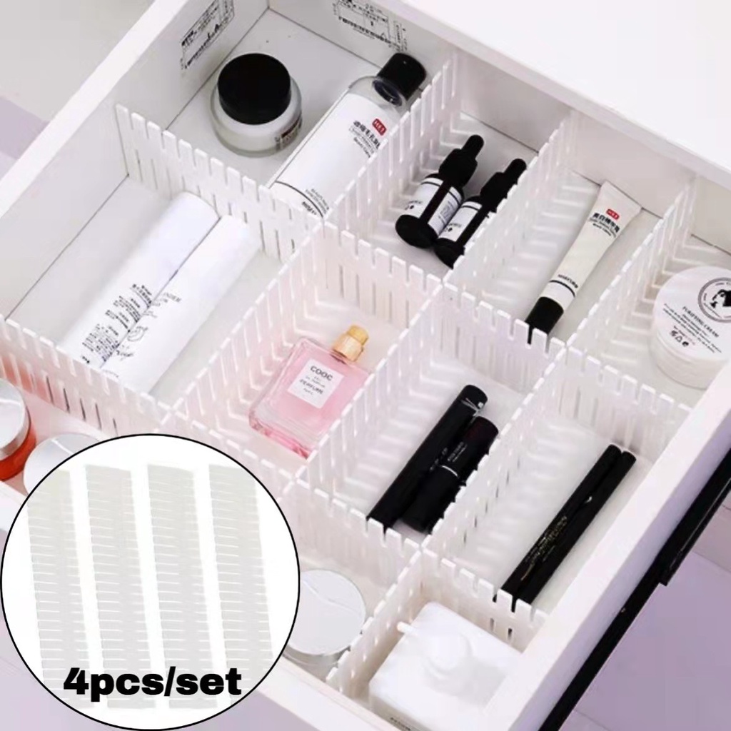 Ready Stock (4pcs)47cmx7cm White Plastic Grid Drawer Divider D.I.Y. Storage Organizer Adjustable Drawers Partition Board