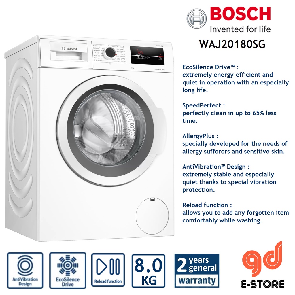 Bosch Serie 4 WAJ20180SG 8kg Front Load EcoSilence Drive Washing