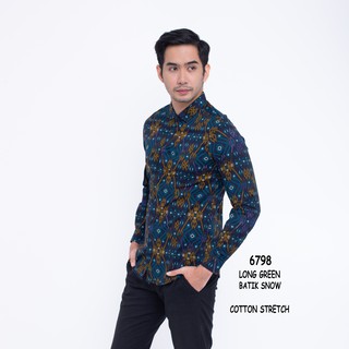 Men Batik Shirt Men Songket 6798 Long Sleeve Batik Tops Men Songket Green Slimfit