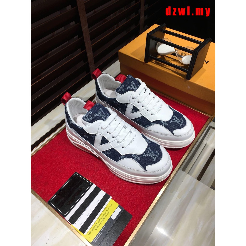Genuine LV sports shoes Louis Vuitton men and women casual denim leather casual shoes | Shopee ...