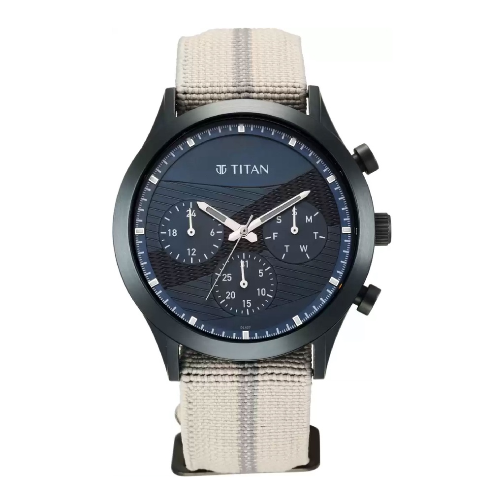 Titan Athleisure Blue Dial Grey Nylon Strap Watch 90129QP01 Shopee