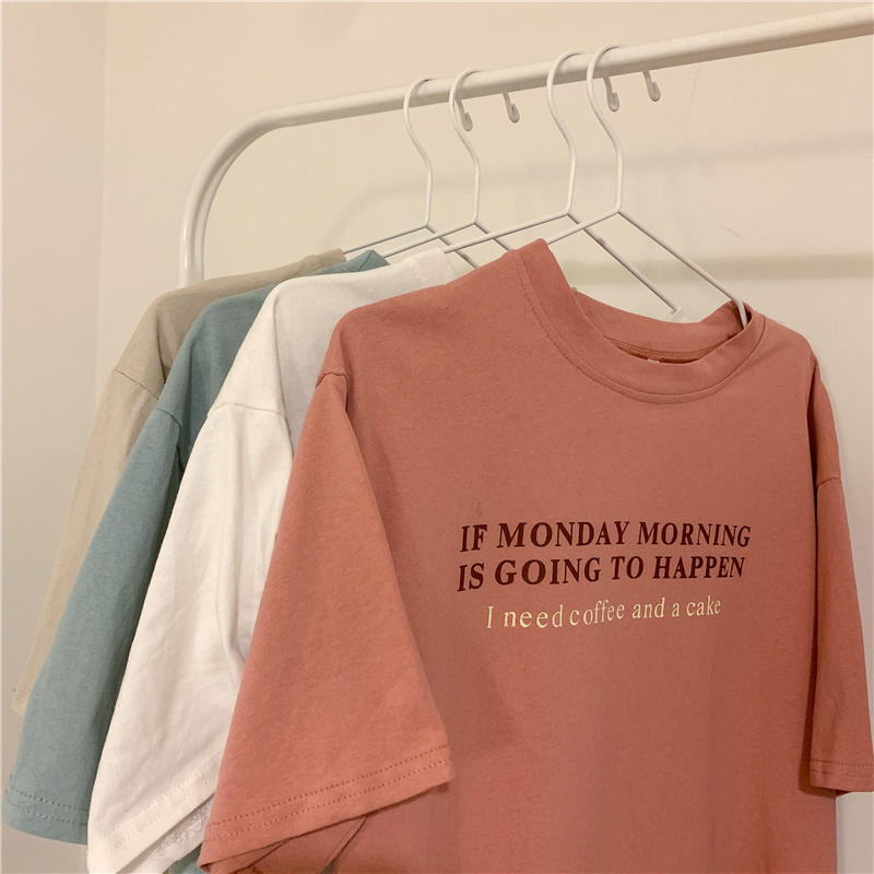 Tops fashion women's wear summer women's clothes letter 58498# loose medium short sleeve round neck bottomed T-shirt
